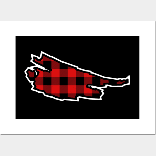 Saturna Island Silhouette in Red and Black Plaid - Simple Pattern - Saturna Island Posters and Art